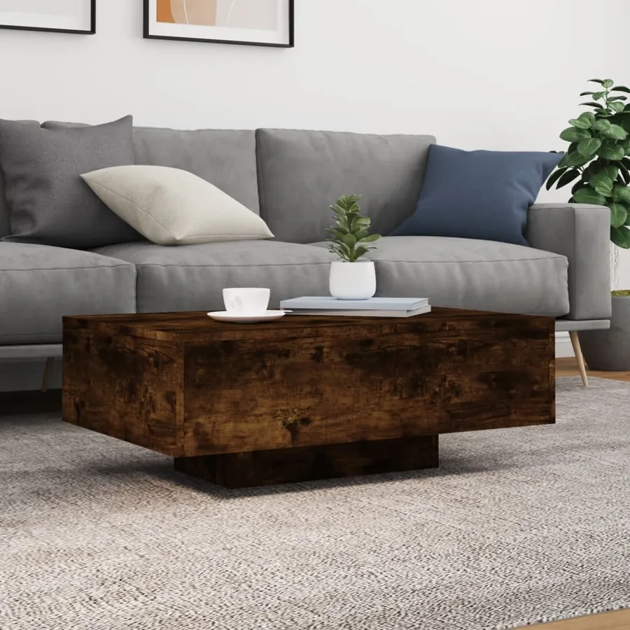 Table basse avec lumières LED chêne fumé 85x55x31 cm - 4