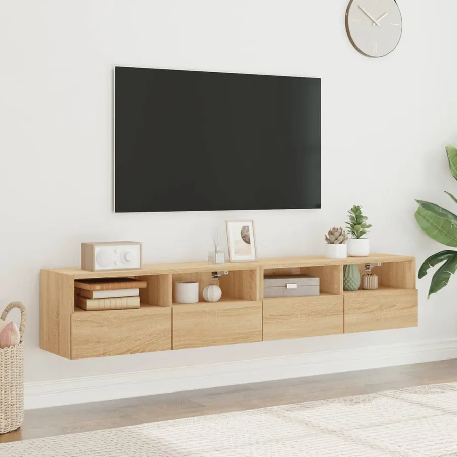 Meubles TV muraux 2 pcs chêne sonoma 80x30x30cm bois ingénierie - 3