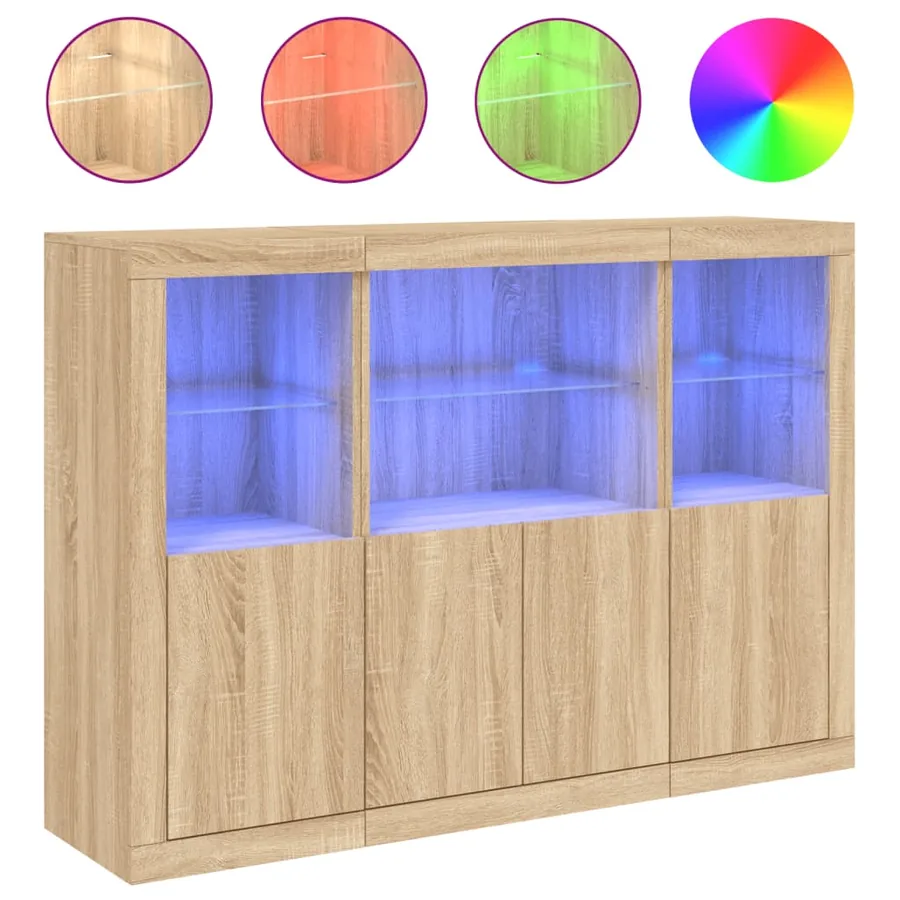 Buffets avec lumières LED 3 pcs chêne sonoma bois d'ingénierie - 2