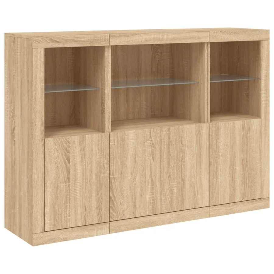 Buffets avec lumières LED 3 pcs chêne sonoma bois d'ingénierie - 5