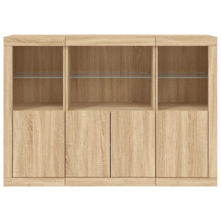Buffets avec lumières LED 3 pcs chêne sonoma bois d'ingénierie - 6