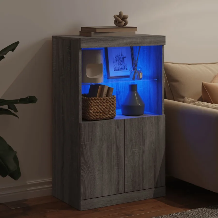 Buffet avec lumières LED sonoma gris 60,5x37x100 cm - 5