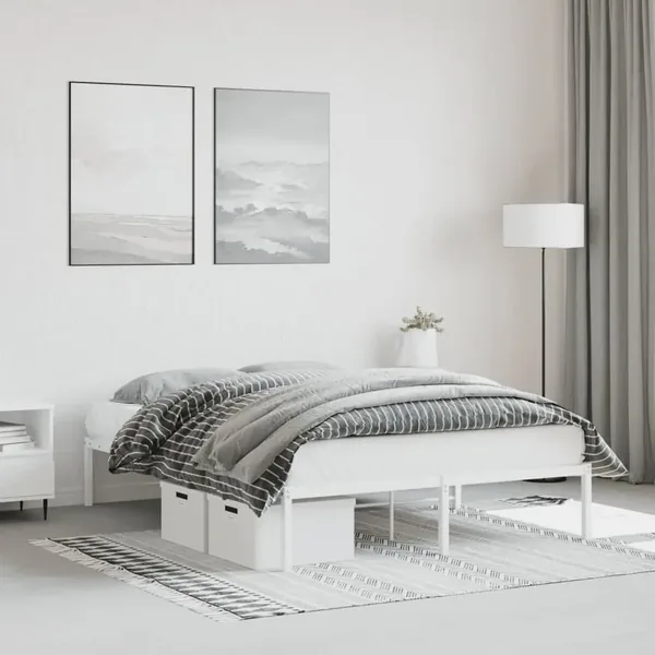Cadre de lit métal sans matelas blanc 140x200 cm