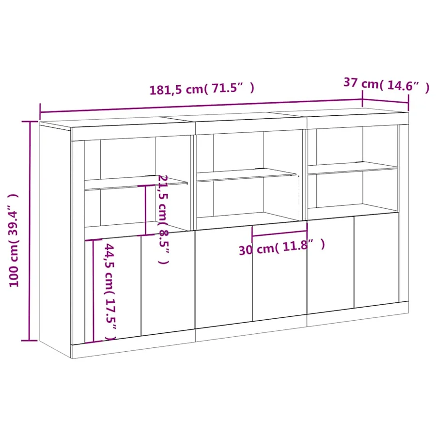 Buffet avec lumières LED sonoma gris 181,5x37x100 cm - 17