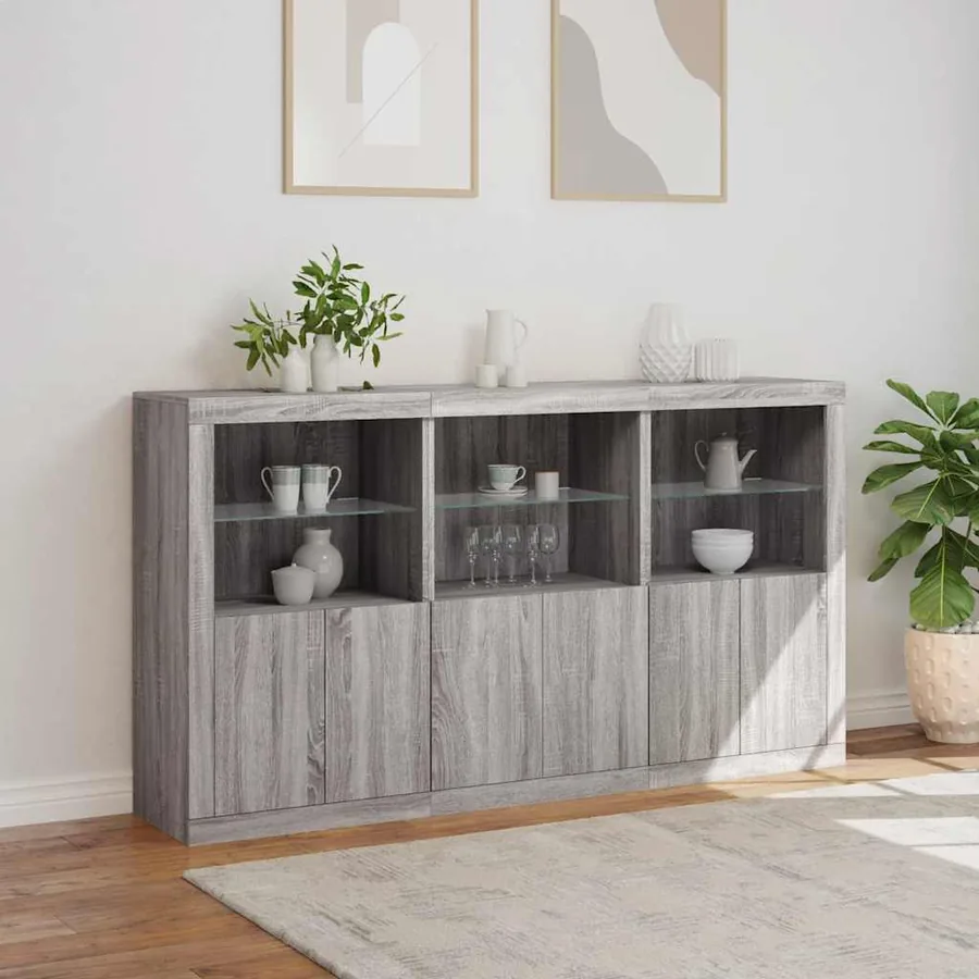 Buffet avec lumières LED sonoma gris 181,5x37x100 cm - 4
