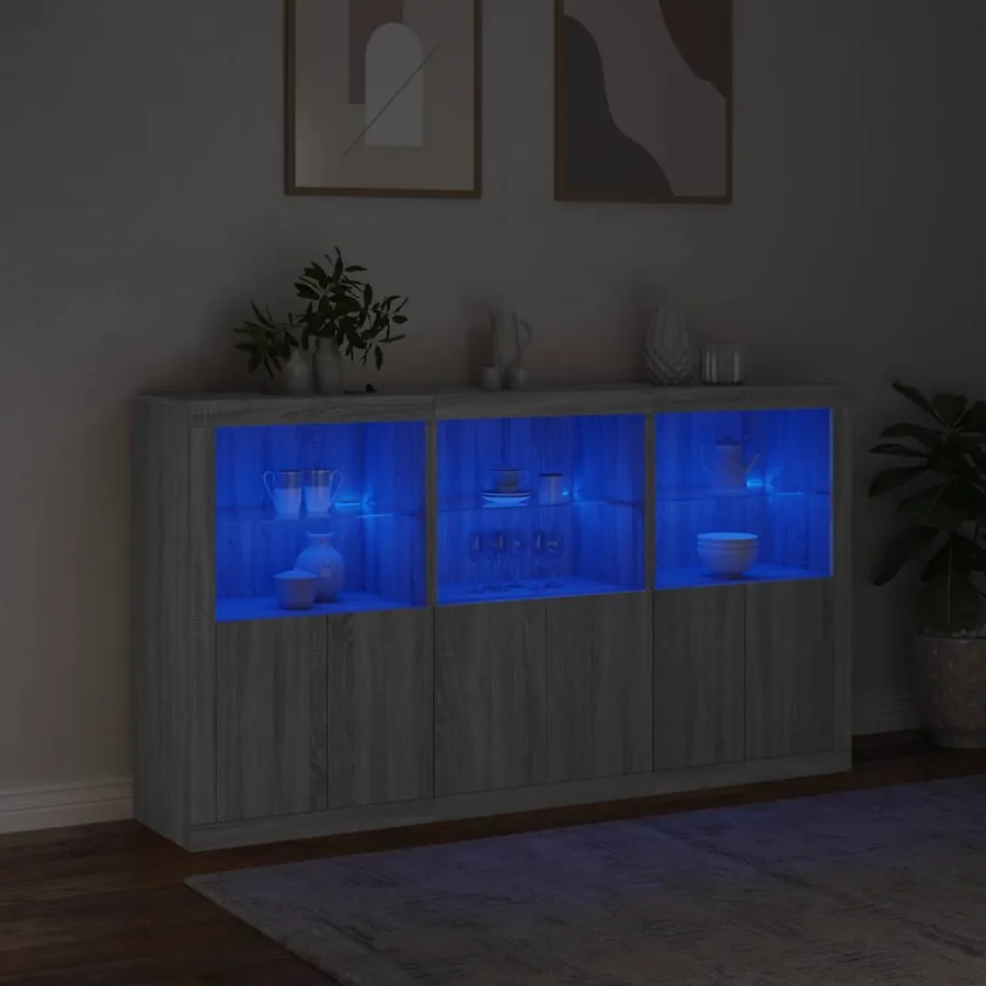 Buffet avec lumières LED sonoma gris 181,5x37x100 cm - 5