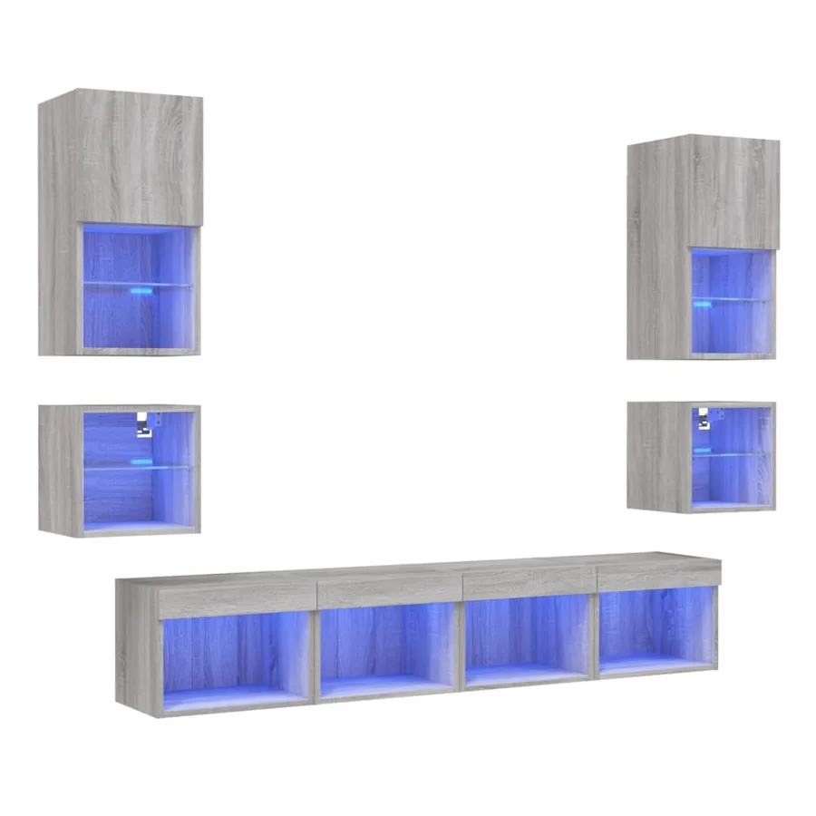 Unités murales TV avec LED 8 pcs gris sonoma bois d'ingénierie - 2