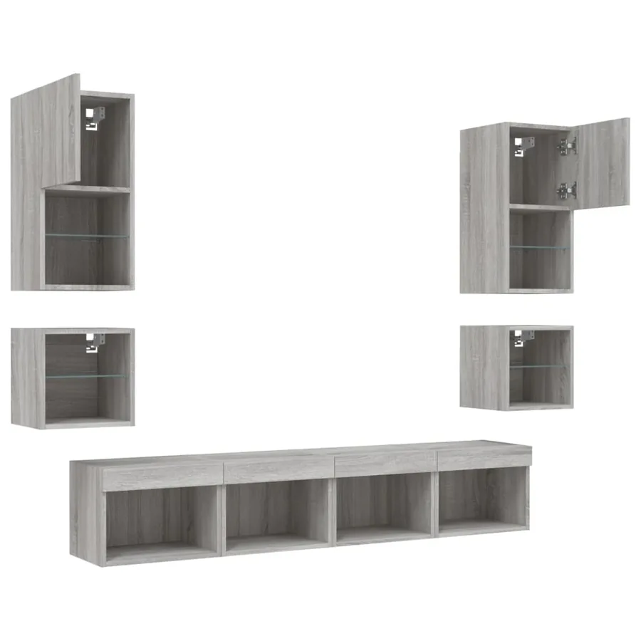 Unités murales TV avec LED 8 pcs gris sonoma bois d'ingénierie - 5