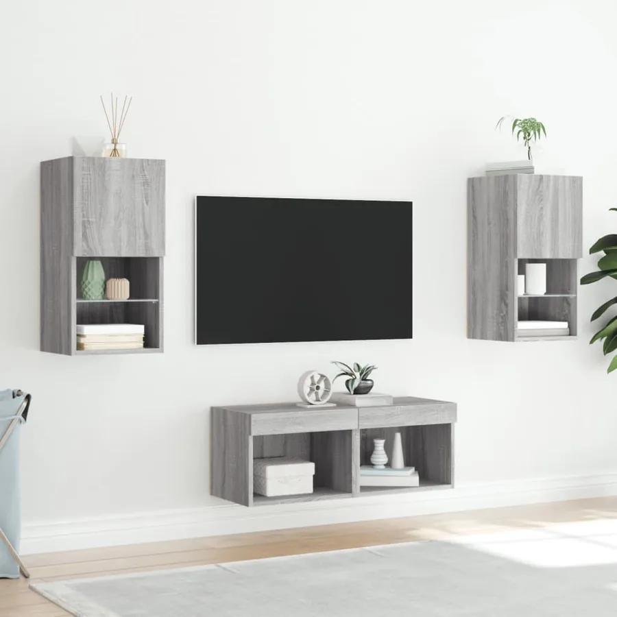 Meuble TV muraux 4 pcs avec lumières LED sonoma gris - 4