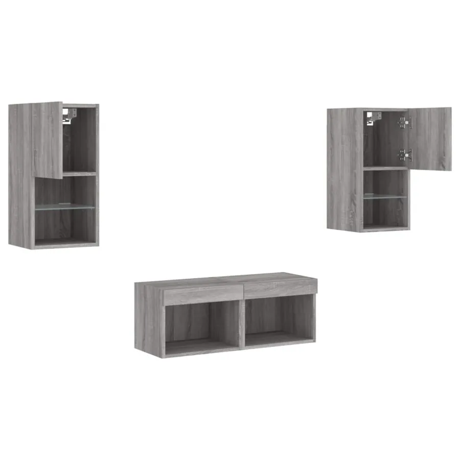 Meuble TV muraux 4 pcs avec lumières LED sonoma gris - 6