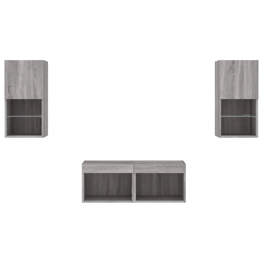 Meuble TV muraux 4 pcs avec lumières LED sonoma gris - 7