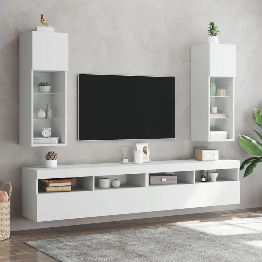 Meubles TV avec lumières LED 2 pcs blanc 30,5x30x90 cm - 3