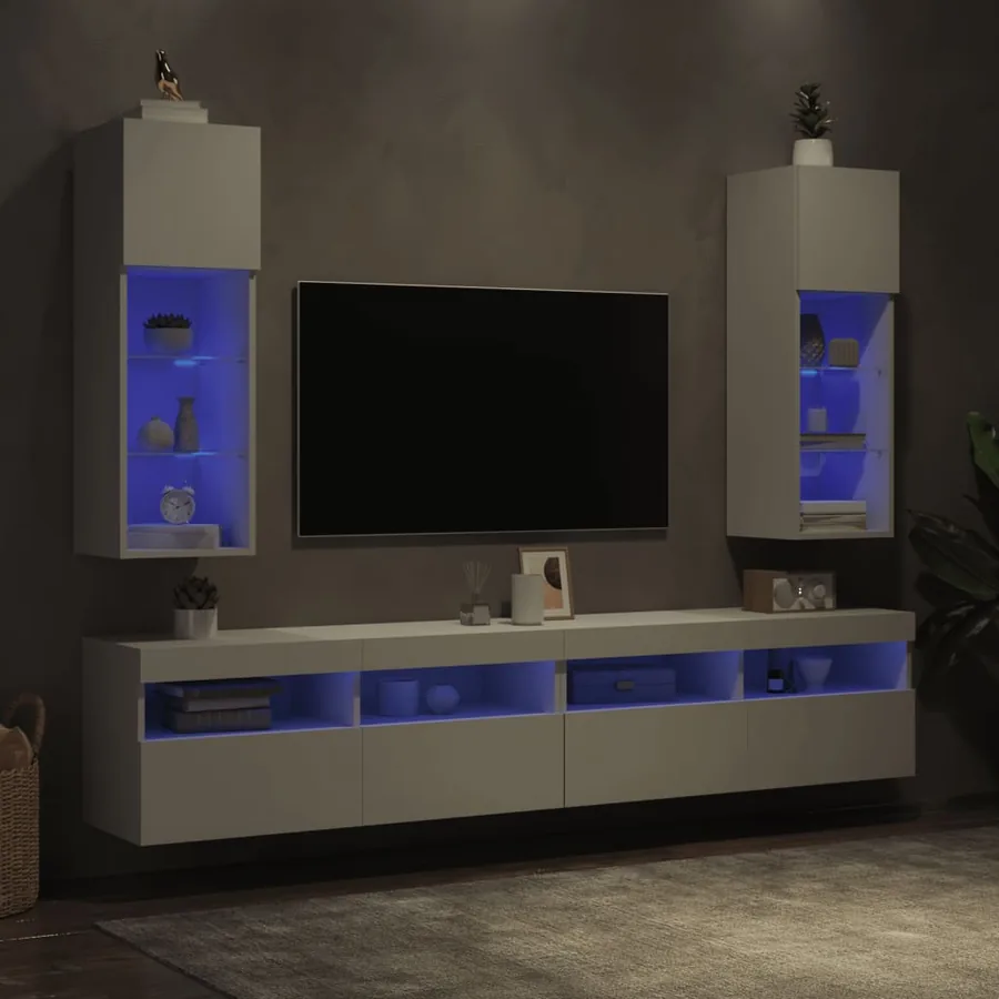 Meubles TV avec lumières LED 2 pcs blanc 30,5x30x90 cm - 4
