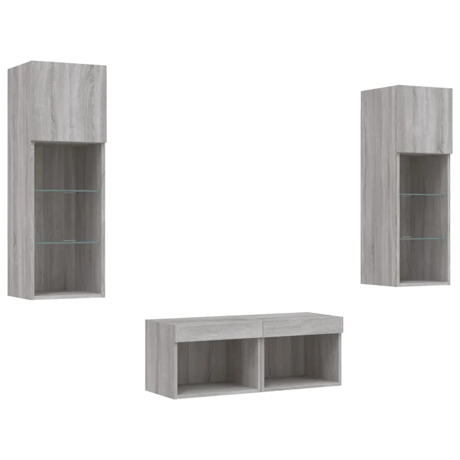 Meuble TV muraux 4 pcs avec lumières LED sonoma gris - 3