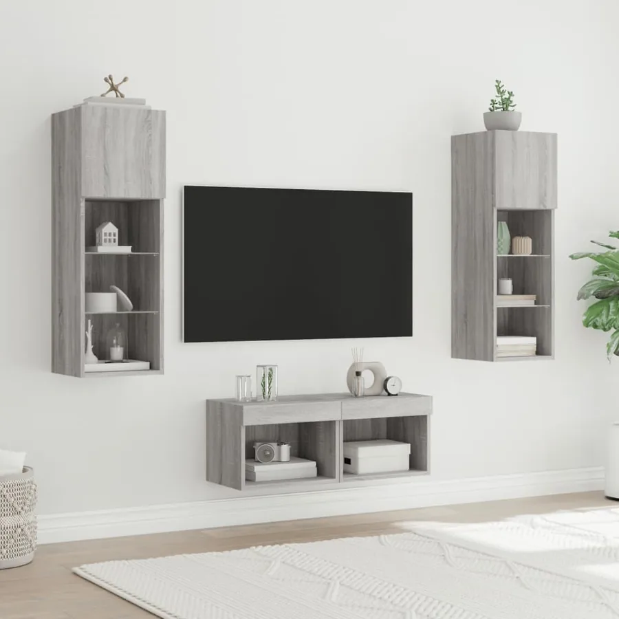 Meuble TV muraux 4 pcs avec lumières LED sonoma gris - 4