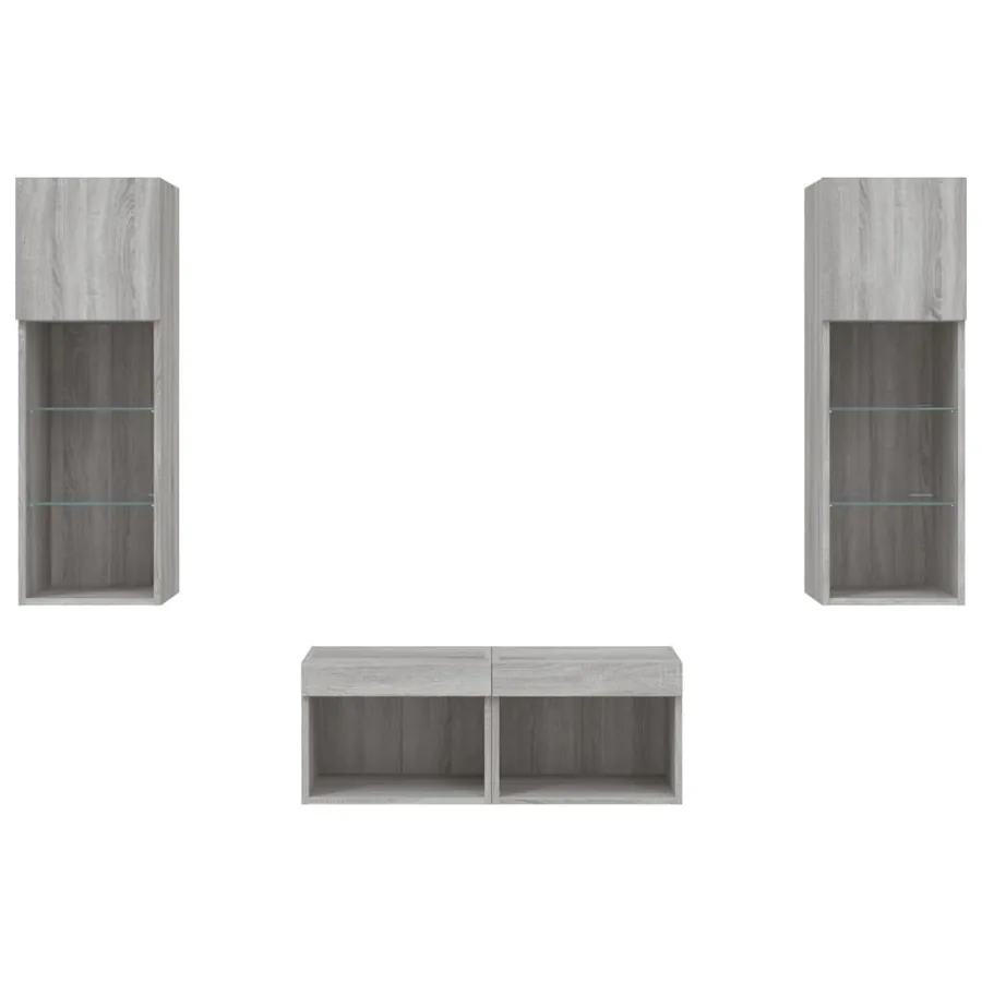 Meuble TV muraux 4 pcs avec lumières LED sonoma gris - 7