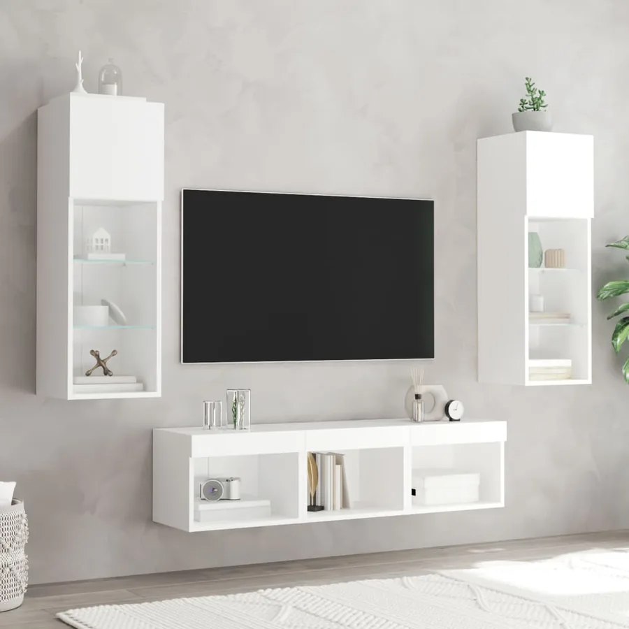 Unités murales TV avec LED 5 pcs blanc bois d'ingénierie - 3