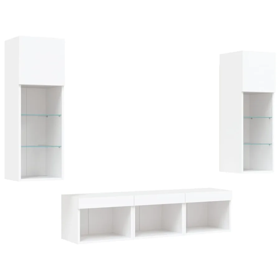 Unités murales TV avec LED 5 pcs blanc bois d'ingénierie - 6