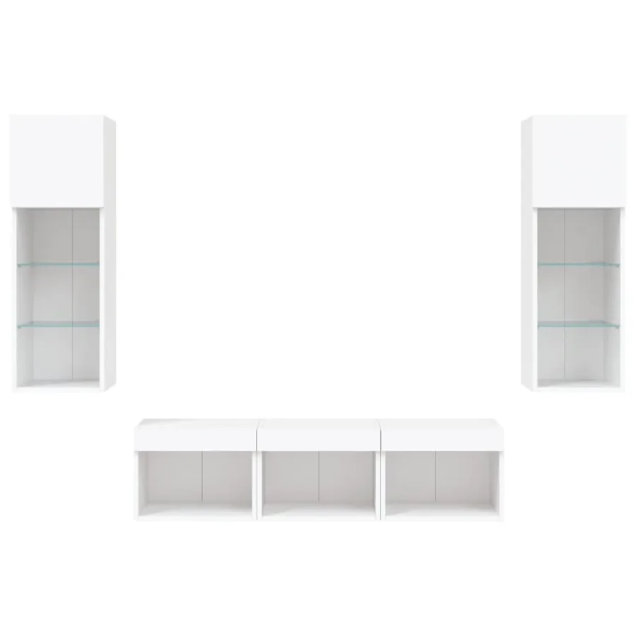 Unités murales TV avec LED 5 pcs blanc bois d'ingénierie - 7