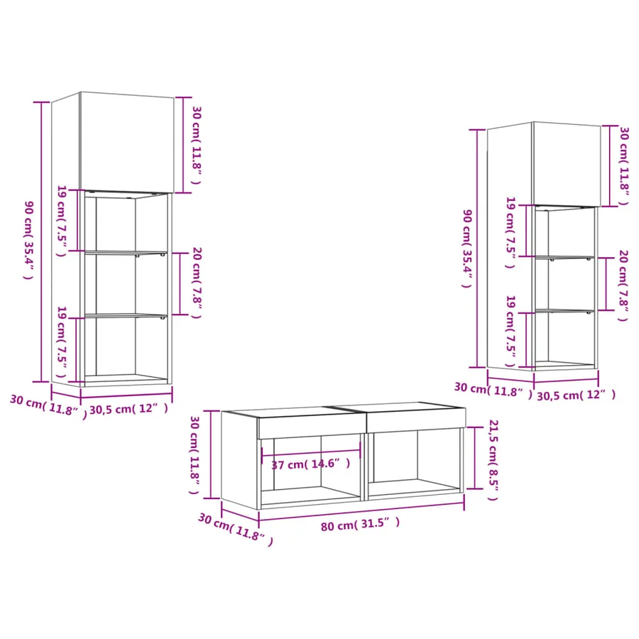 Meuble TV muraux 4 pcs avec lumières LED blanc - 18