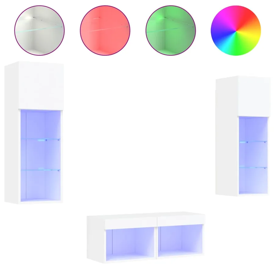 Meuble TV muraux 4 pcs avec lumières LED blanc - 2