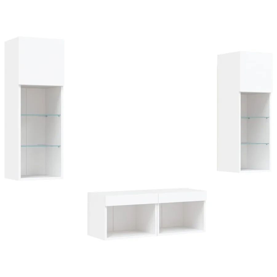 Meuble TV muraux 4 pcs avec lumières LED blanc - 3