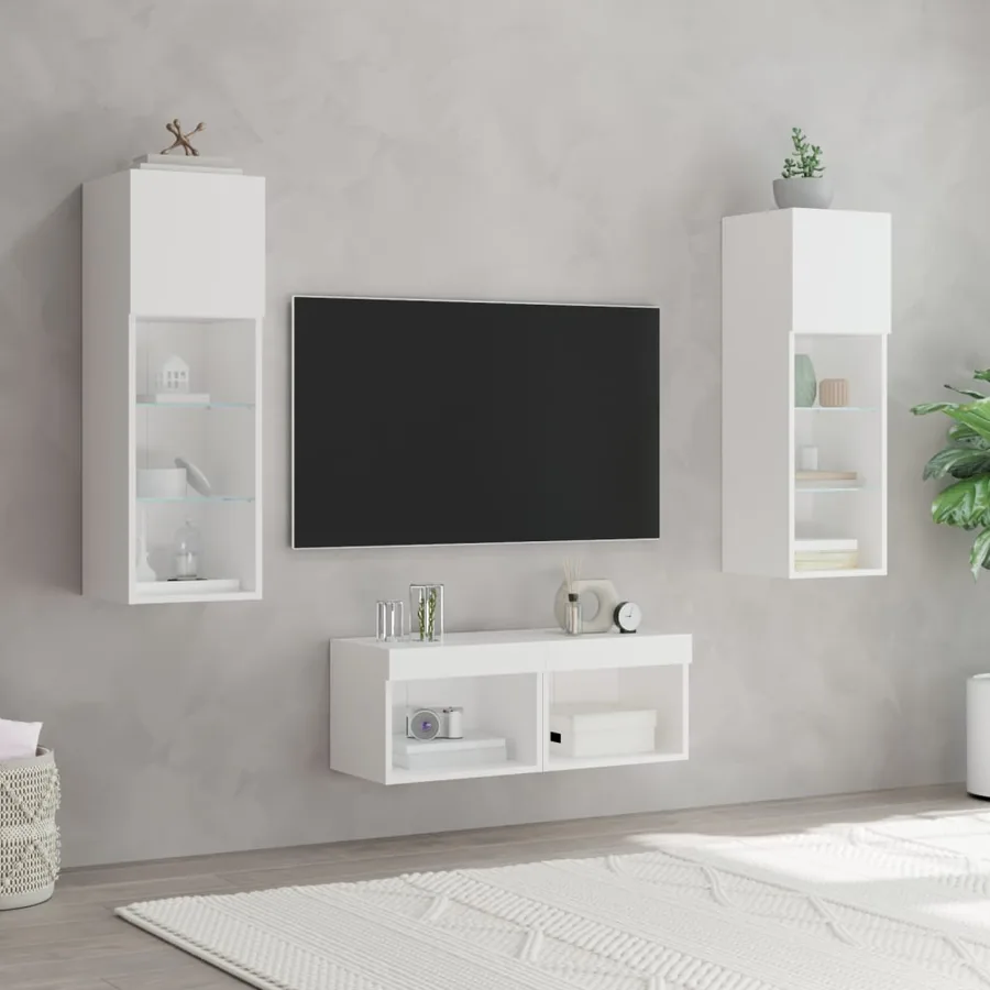 Meuble TV muraux 4 pcs avec lumières LED blanc - 4