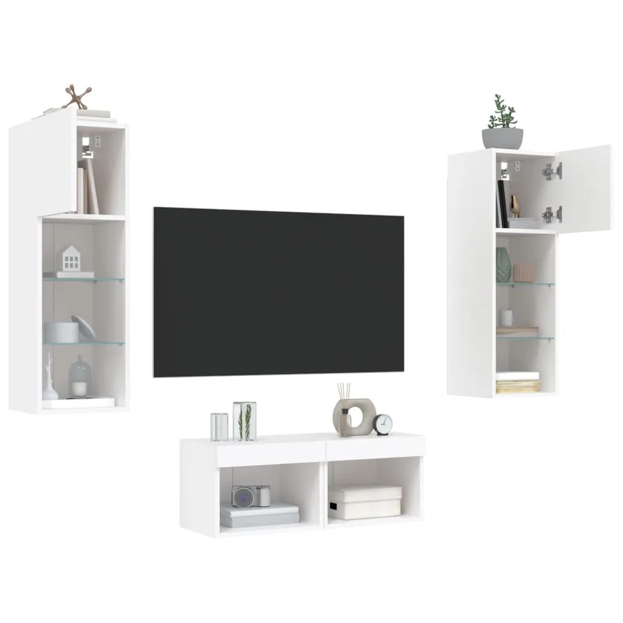 Meuble TV muraux 4 pcs avec lumières LED blanc - 5
