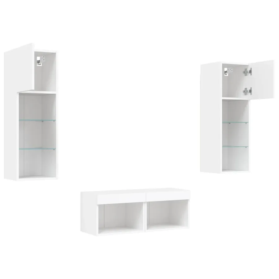 Meuble TV muraux 4 pcs avec lumières LED blanc - 6