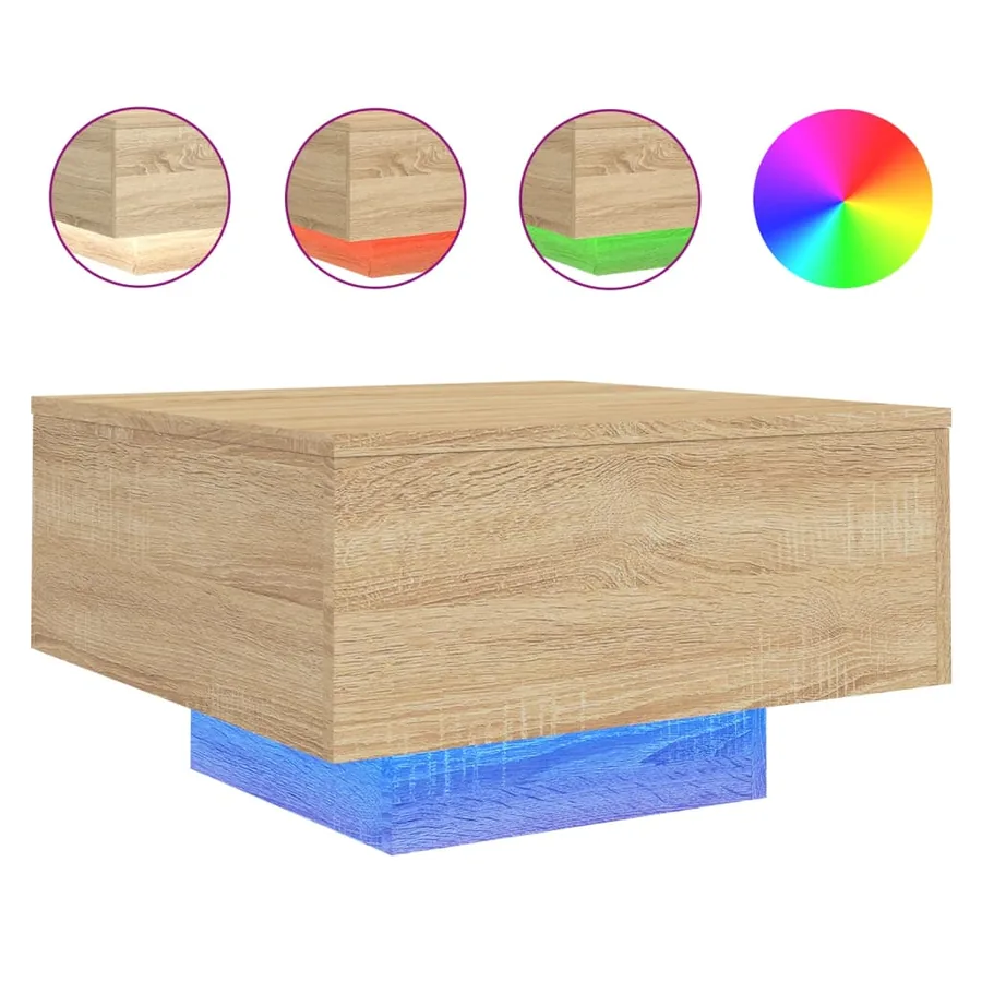 Table basse avec lumières LED chêne sonoma 55x55x31 cm - 2