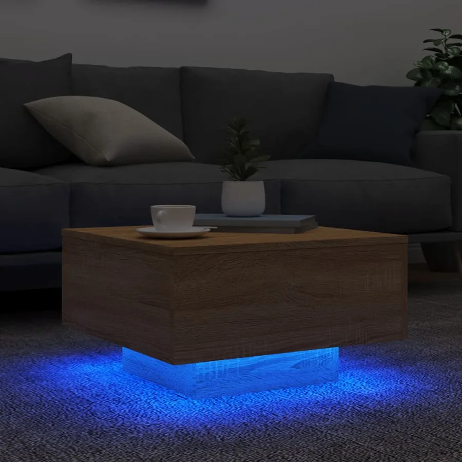 Table basse avec lumières LED chêne sonoma 55x55x31 cm - 4