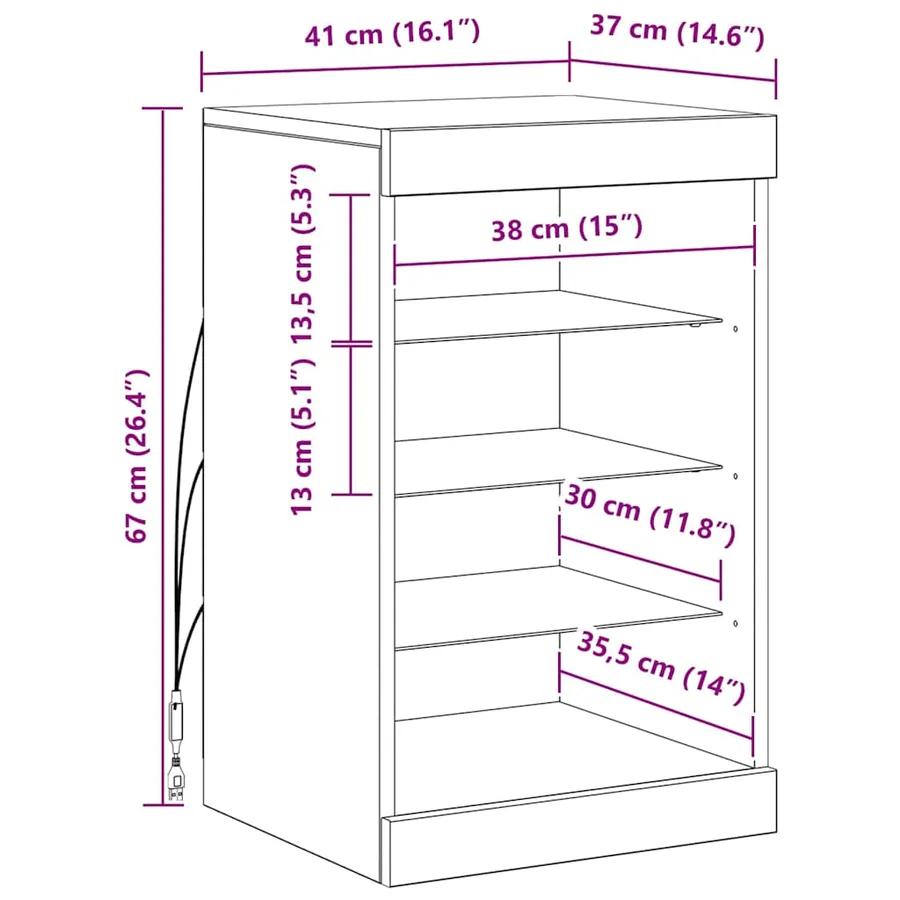 Buffet avec lumières LED chêne sonoma 41x37x67 cm - 14
