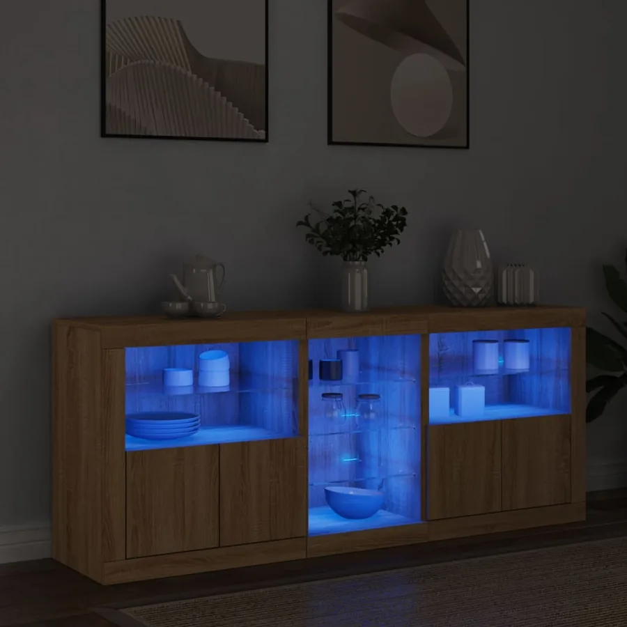 Buffet avec lumières LED chêne sonoma 162x37x67 cm - 3