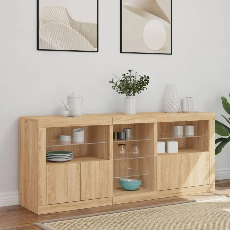 Buffet avec lumières LED chêne sonoma 162x37x67 cm - 4