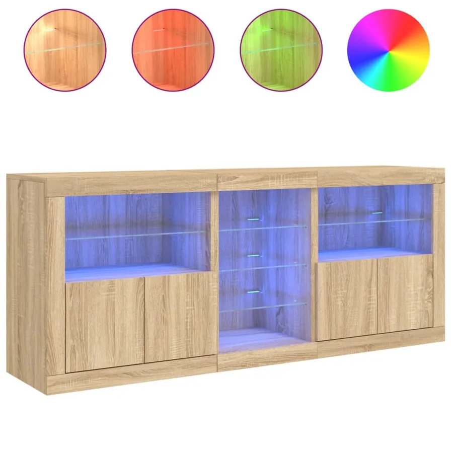 Buffet avec lumières LED chêne sonoma 162x37x67 cm - 5