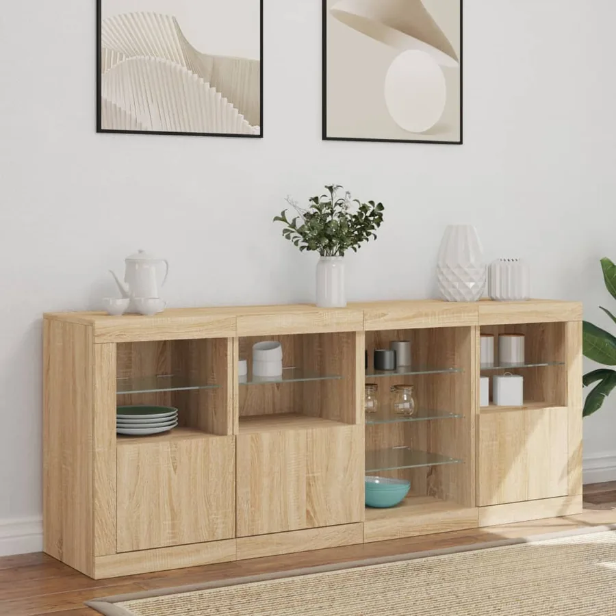 Buffet avec lumières LED chêne sonoma 164x37x67 cm - 3