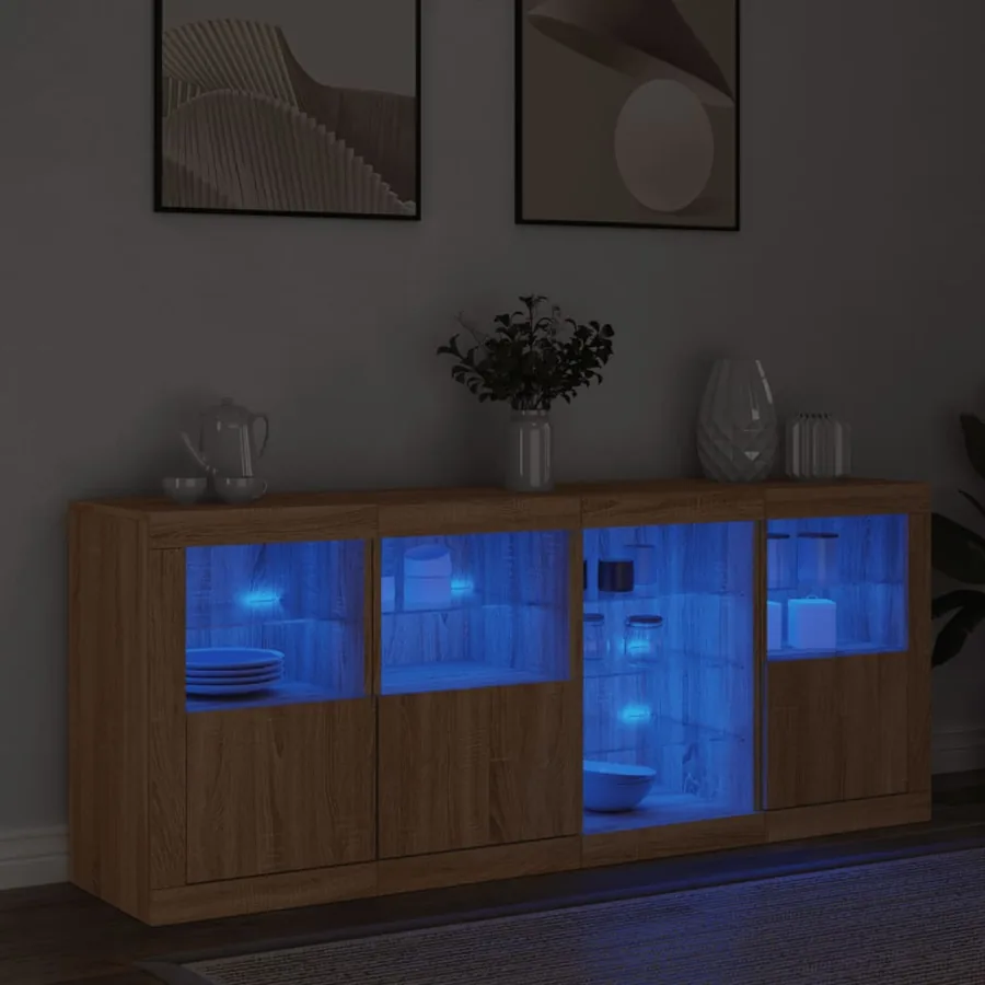 Buffet avec lumières LED chêne sonoma 164x37x67 cm - 4