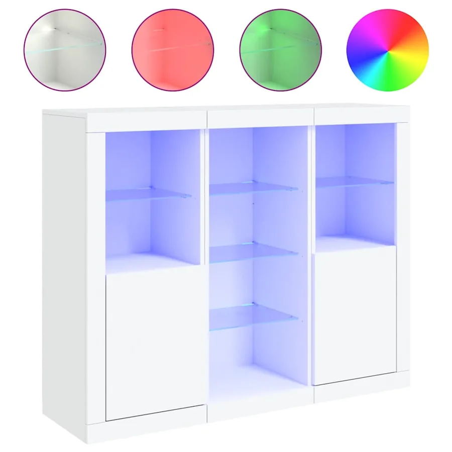 Buffets avec lumières LED 3 pcs blanc bois d'ingénierie - 2