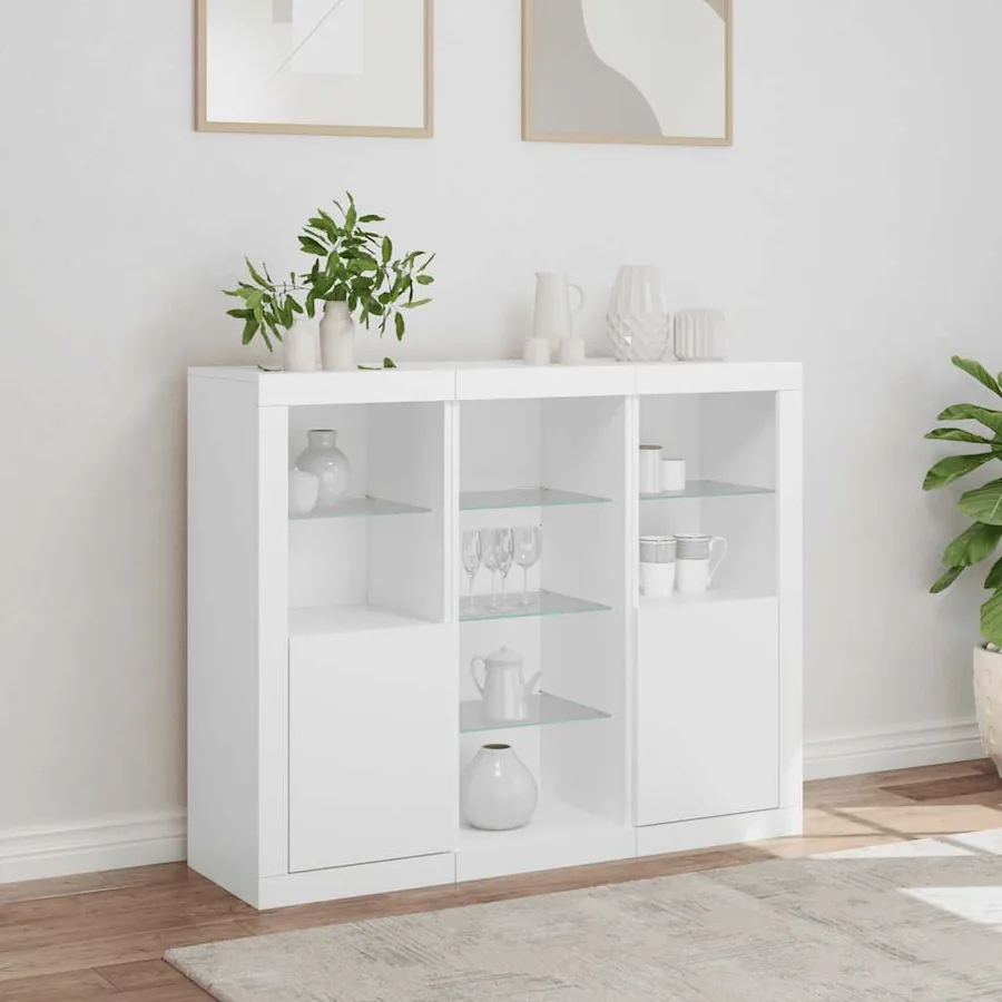 Buffets avec lumières LED 3 pcs blanc bois d'ingénierie - 4