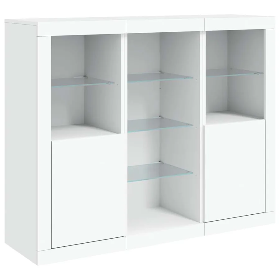 Buffets avec lumières LED 3 pcs blanc bois d'ingénierie - 5