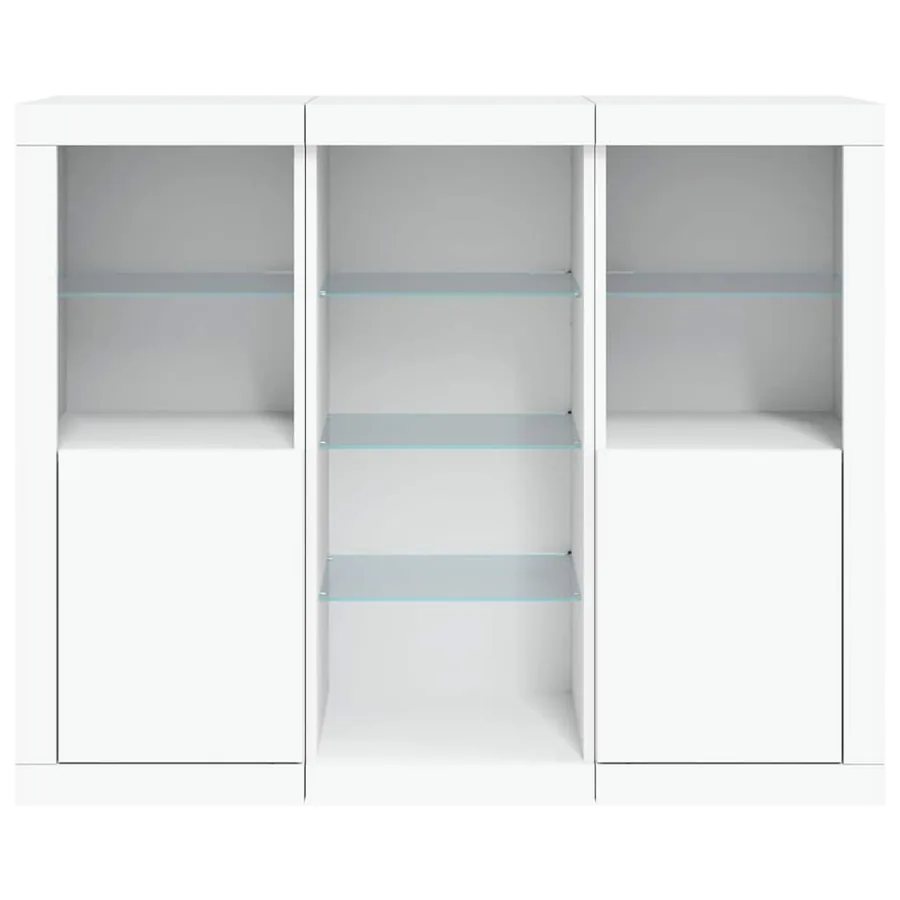 Buffets avec lumières LED 3 pcs blanc bois d'ingénierie - 6
