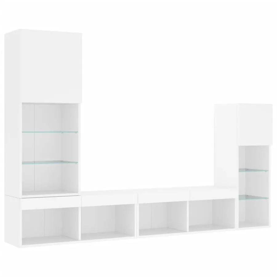 Unités murales TV avec LED 4 pcs blanc bois d'ingénierie - 3
