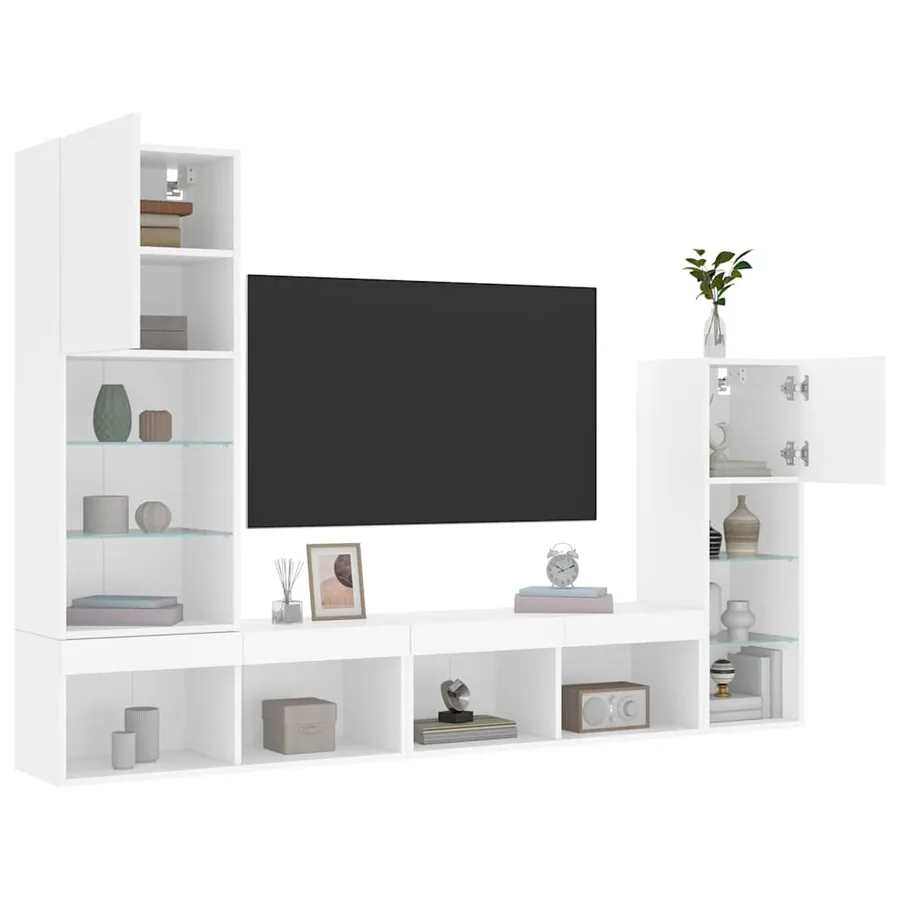 Unités murales TV avec LED 4 pcs blanc bois d'ingénierie - 5