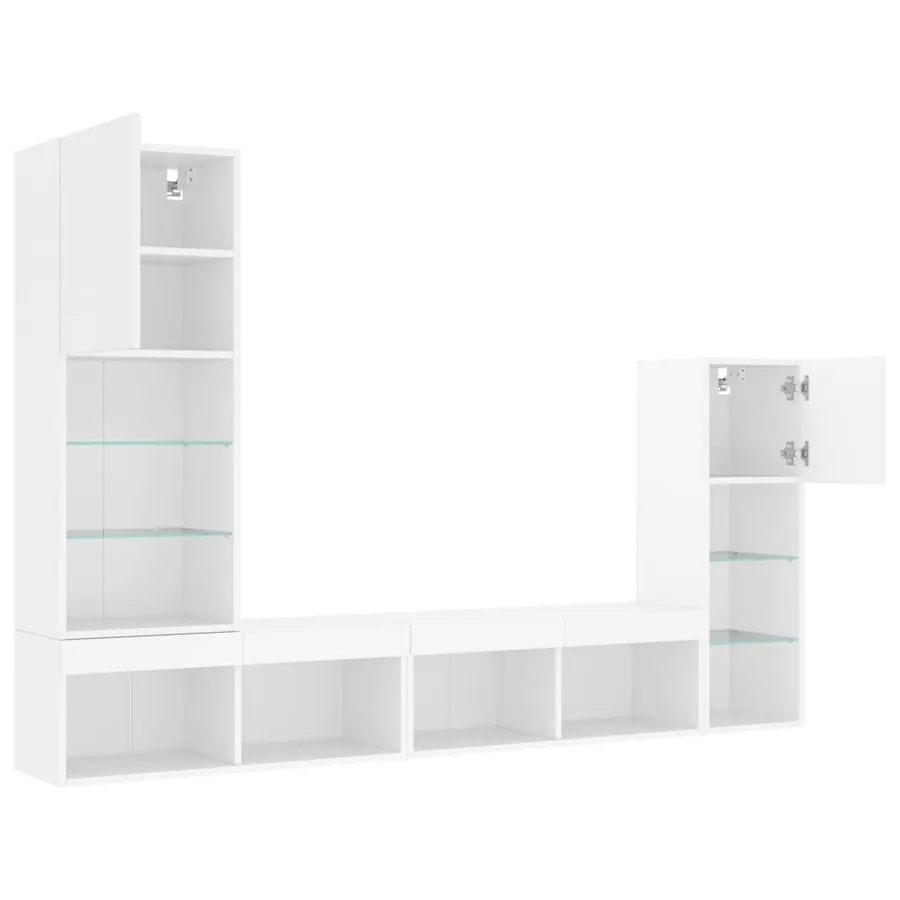Unités murales TV avec LED 4 pcs blanc bois d'ingénierie - 6