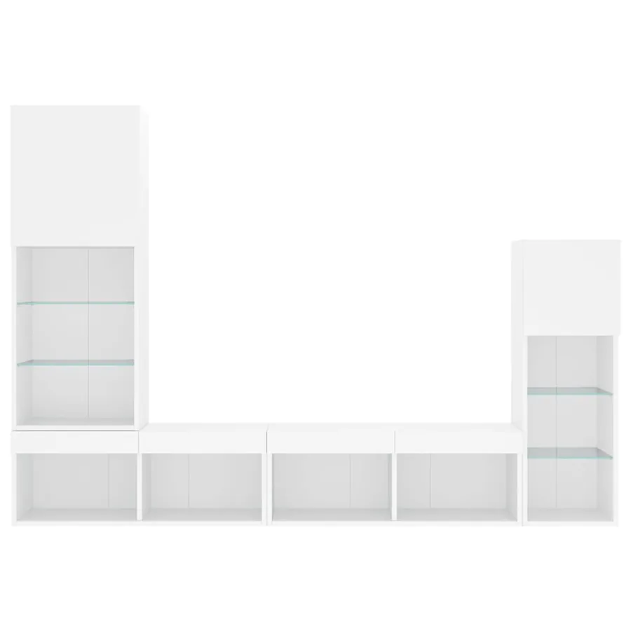Unités murales TV avec LED 4 pcs blanc bois d'ingénierie - 7