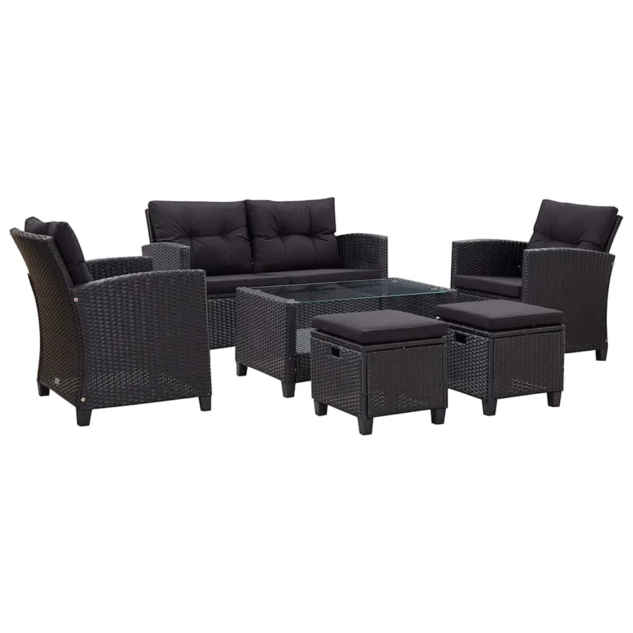 Canapés de jardin 6 pcs avec coussins Résine tressée Noir - 2