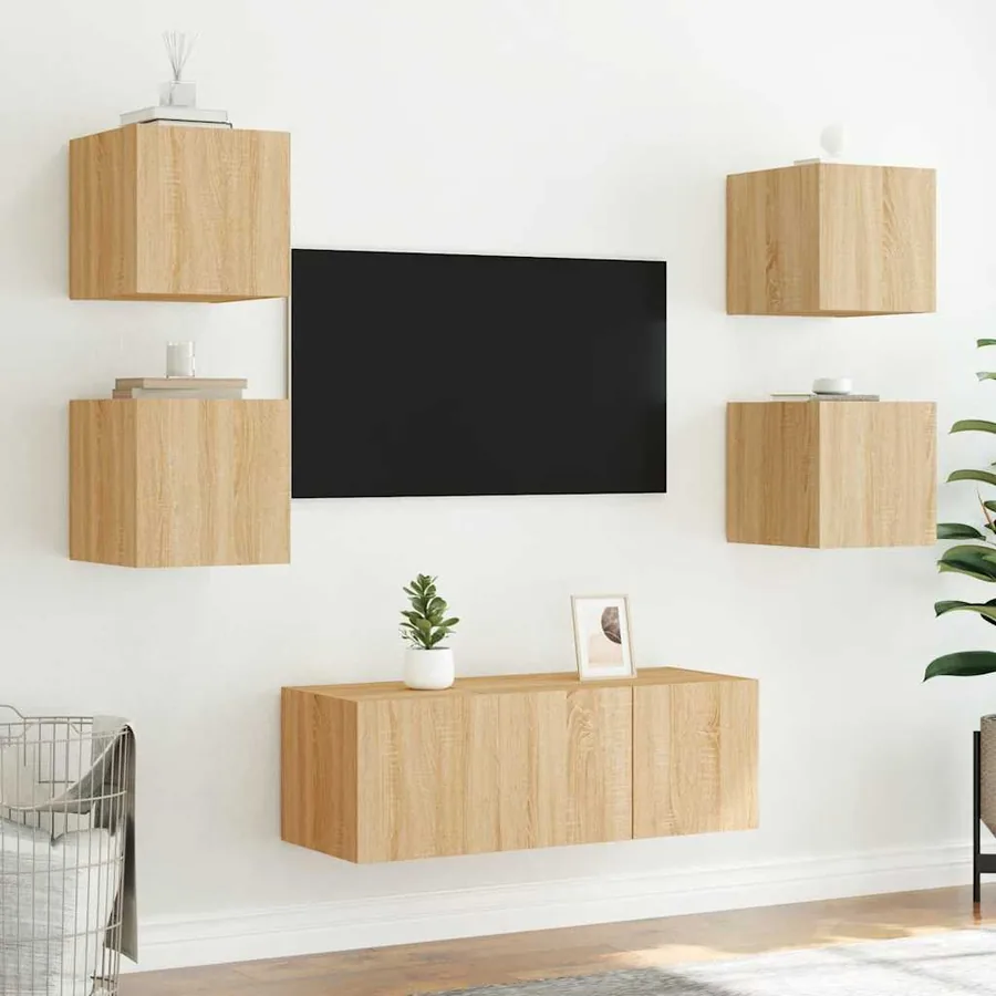 Meuble TV mural avec lumières LED chêne sonoma 30,5x35x30 cm - 6