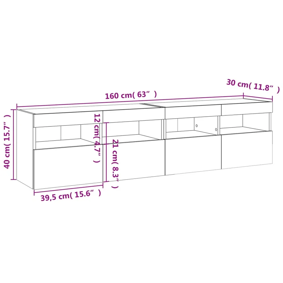Meubles TV muraux avec lumières LED 2 pcs blanc 80x30x40 cm - 18