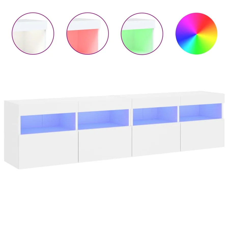 Meubles TV muraux avec lumières LED 2 pcs blanc 80x30x40 cm - 2