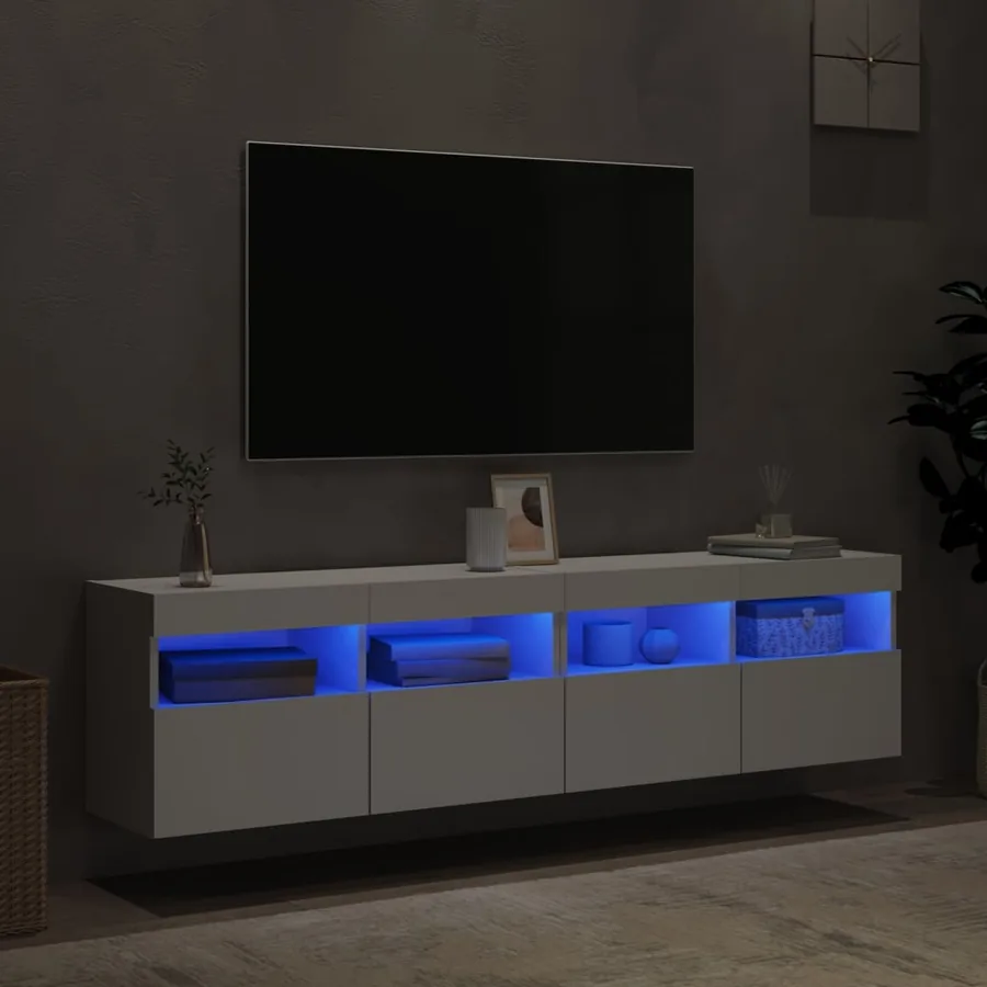 Meubles TV muraux avec lumières LED 2 pcs blanc 80x30x40 cm - 4